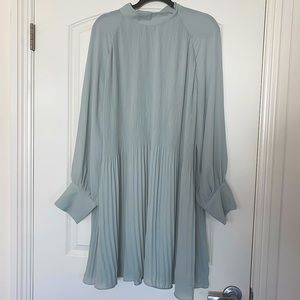 H&M Mint Green Accordion Pleat Long-Sleeve Dress